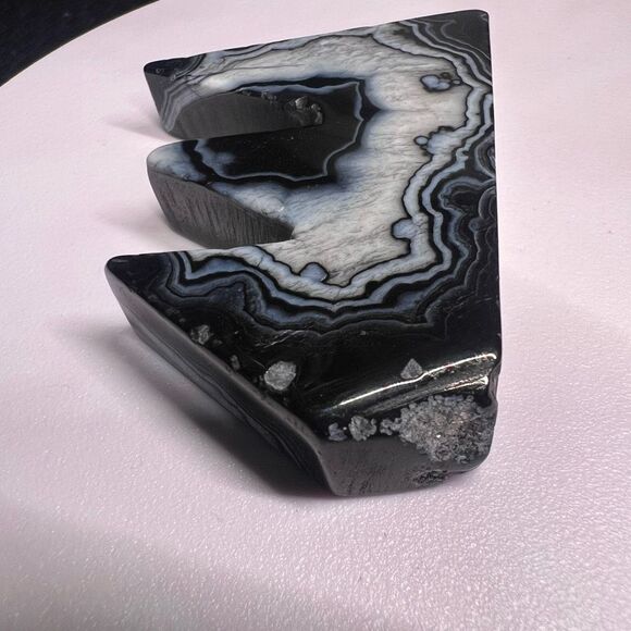 Black Agate Quartz Crystal Mountain Carving (#8) - Picture 3 of 12